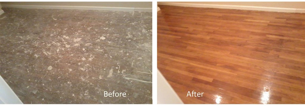 before and after hardwood floor refinished hallway