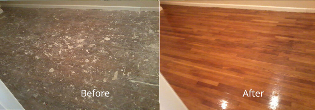 Refinished hardwood floor hallway (rug damage)